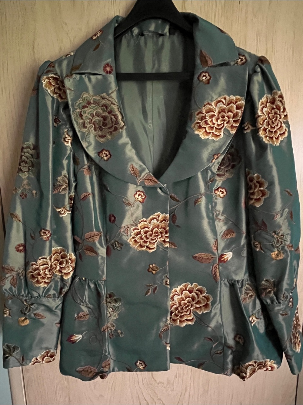 Samuel Dong Embroidered Bubble Hem Jacket Green Sz Large